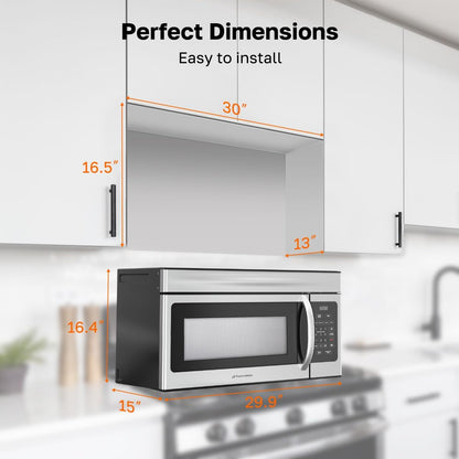 30" over the Range Microwave Oven,  1.7 Cu. Ft. Capacity Microwave over the Stove with One Touch, 1000 Cooking Watts, 300 CFM, 10 Power Levels, LED Lighting, Stainless Steel7