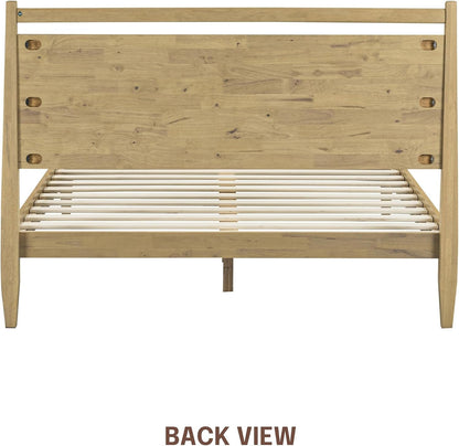Adept Wooden Bed Frame with Headboard, Solid Wood Foundation with Silent Slats and Wood Central Supports, 1000 Lb Capacity, Effortless Assembly, Queen - Sand4