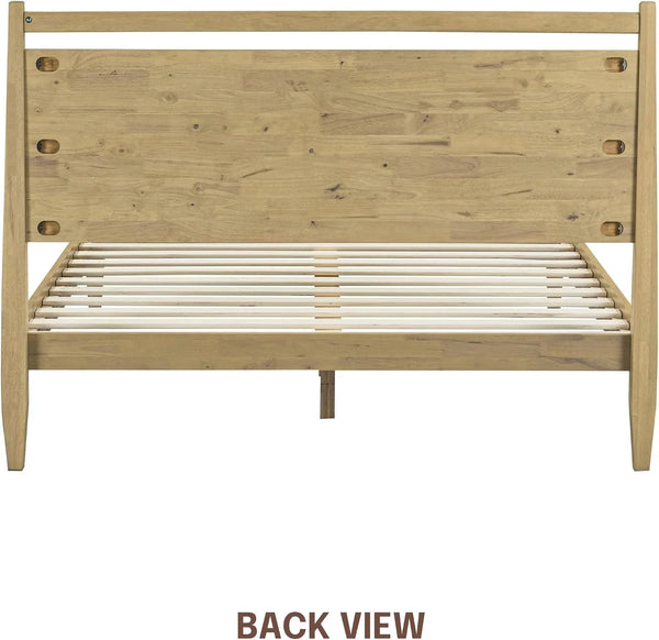 Adept Wooden Bed Frame with Headboard, Solid Wood Foundation with Silent Slats and Wood Central Supports, 1000 Lb Capacity, Effortless Assembly, Queen - Sand4
