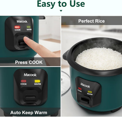 Mini Rice Cooker | 6-Cup (0.6L) Small Rice Maker | One-Button Operation | Non-Stick Inner Pot | Automatic Keep Warm & Overheat-Proof | for 1-6 People, Students & Small Families (Green)6
