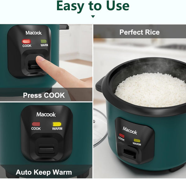 Mini Rice Cooker | 6-Cup (0.6L) Small Rice Maker | One-Button Operation | Non-Stick Inner Pot | Automatic Keep Warm & Overheat-Proof | for 1-6 People, Students & Small Families (Green)6