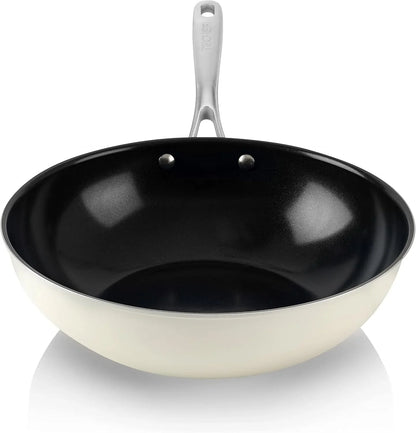 Techef Collection | Ceramic Nonstick Flat Bottom Wok Stir Fry Pan, Nontoxic - Free of PFAS, PFOA, PTFE (Wok 12")1