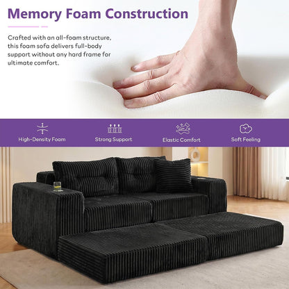 80.31“ Modular Sectional Cloud Couch, Boneless Loveseat with Ottoman, Black6