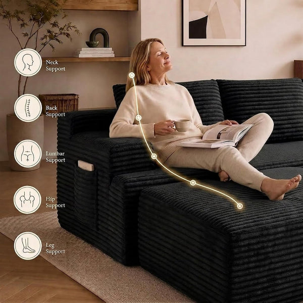 Boneless Couch, Modular Sectional Couches for Living Room, U-Shaped Cloud Couch Sofa with Deep Seat, Fluffy Corduroy Upholstered Corner Sofa4
