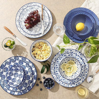 Ceramic Dinnerware Sets, 12 Pcs Plates and Bowls Sets,Vintage Blue3