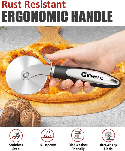 Premium Pizza Cutter, Multi-Purpose Stainless Steel Pizza Cutter Wheel with Non-Slip Soft Touch Handle, Perfect for Cutting Pizza, Dough and Pastry, Dishwasher Safe3