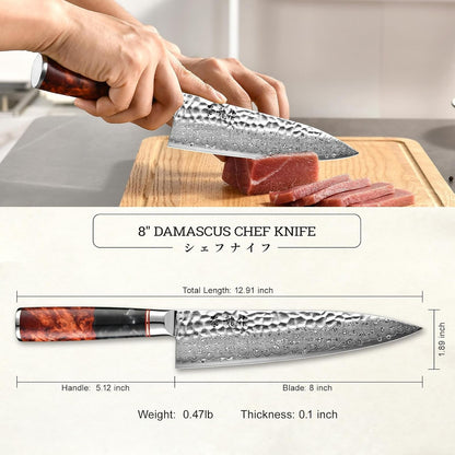 8'' Japanese Chef Knife, Professional Handcrafted Damascus VG10 Steel5