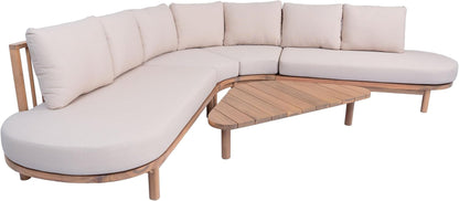 Gemsy 118" Acacia Wood Outdoor Patio Furniture Set with Cushion, Outdoor Half Moon Curved Sectional Sofa Set with Coffee Table, Patio Sectional Sofa Set, Beige+Light Teak5