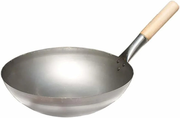 '- 14” Carbon Steel Wok Pan with Wooden Handle- Chinese Wok Pan Stir-Fry Pans Cookware Saute Pan Ideal for Stovetop Cooking Home Kitchen Restaurant1