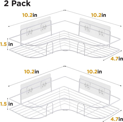 Corner Shower Caddy, 2 Pack Adhesive Shower Corner Organizer Shelves, No Drilling Stainless Steel Shower Storage Rack for Bathroom, Dorm and Kitchen, White4