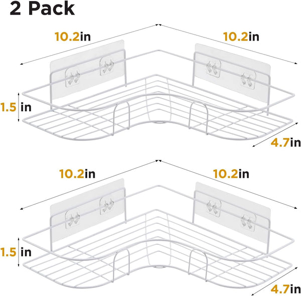 Corner Shower Caddy, 2 Pack Adhesive Shower Corner Organizer Shelves, No Drilling Stainless Steel Shower Storage Rack for Bathroom, Dorm and Kitchen, White4