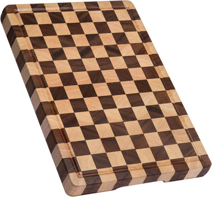 Cutting Boards for Kitchen, Checkered Cutting Board Upgraded, Acacia Wood Chopping Board with Juice Grooves & Handles, Large Butcher Block Serving Tray with Gift Box, 17"X12"X0.8"1
