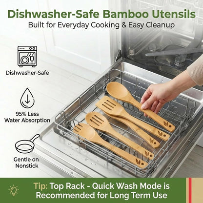 Dishwasher Safe Bamboo Wooden Spoons for Cooking 6-Piece – Kitchen Gadgets Wooden Cooking Utensils Set – Premium Kitchen Utensils Set – Easy to Clean, Perfect for Non-Stick Cookware2