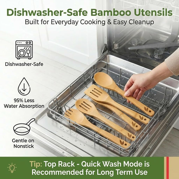 Dishwasher Safe Bamboo Wooden Spoons for Cooking 6-Piece – Kitchen Gadgets Wooden Cooking Utensils Set – Premium Kitchen Utensils Set – Easy to Clean, Perfect for Non-Stick Cookware2
