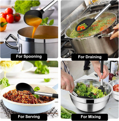 Kitchen Utensils, 4 PCS Silicone Cooking Utensils Spatula Spoon Set4