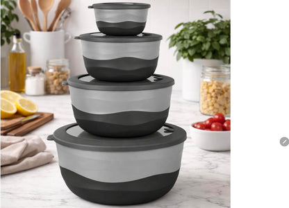 Pera Plastic Mixing Bowls with Lids - 8-Piece Airtight Leak-Proof Nesting Bpa-Free Prep Bowl Set for Kitchen & Food Storage, Large 4200Ml Capacity, Microwave & Dishwasher Safe (Black)6