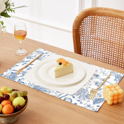 Boho Table Placemats Set of 4, 12"X18" Linen Place Mats, Blue Garden2