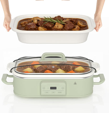 4 Quart Casserole Programmable Slow Cooker with Ceramic Baking Dish - Perfect Kitchen Small Appliance for Family Dinners, Oven Safe and Durable Bakeware for Lasagna, Roasts, Sage1