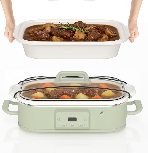 4 Quart Casserole Programmable Slow Cooker with Ceramic Baking Dish - Perfect Kitchen Small Appliance for Family Dinners, Oven Safe and Durable Bakeware for Lasagna, Roasts, Sage1