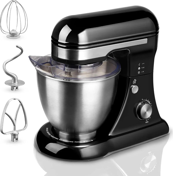 5QT Stand Electric Mixer, 12-Speed Kitchen Mixer with Tilt-Head, Stainless Steel Bowl Dough Mixer, Egg Whisk, Dough Hook & Beater Included, Idea for 3-5 Family,Black1