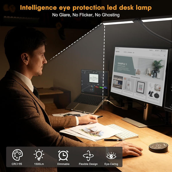 Led Desk Lamp for Office Home - Eye Caring Architect Lamp with Clamp,Dual Screen Computer Monitor Work Smart Light: 24W 5 Color Flexible Adjustable Lighting Table Lamp for Study Drafting4