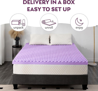 3 Inch Egg Crate Twin Memory Foam Mattress Topper, Cooling Gel Infused Foam Mattress Topper for Pressure Relief, Certipur-Us Certified Twin Bed Topper, Purple, 38"×75" | Lavender Scent Gel Infused Foam Mattress Topper for Pressure Relief, Certipur-Us Certified Twin Bed Topper, Purple, 38"×75"6