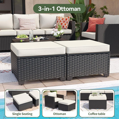8 Piece Outdoor Patio Furniture Set 7 Seats, Outdoor Sectional with Thick Waterproof Cushions, Patio Conversation Sets for Garden,Backyard, Porch, Deck, Black & Beige6