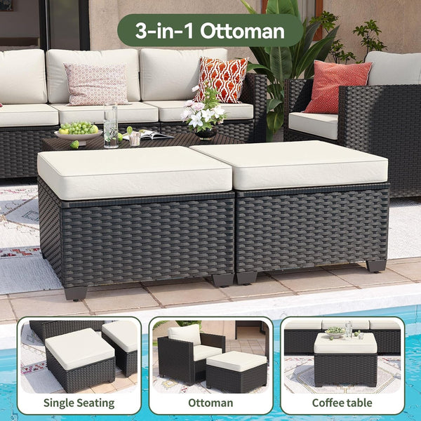 8 Piece Outdoor Patio Furniture Set 7 Seats, Outdoor Sectional with Thick Waterproof Cushions, Patio Conversation Sets for Garden,Backyard, Porch, Deck, Black & Beige6