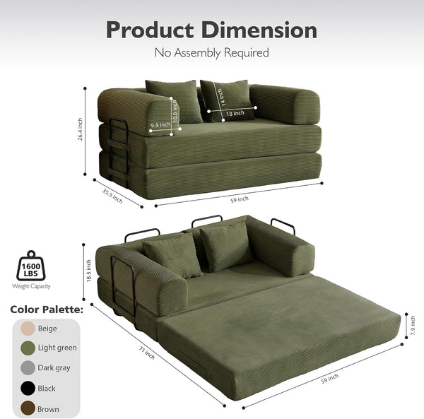 59In Boneless Couch Convertible Futon Sofa Bed Queen for Small Space2