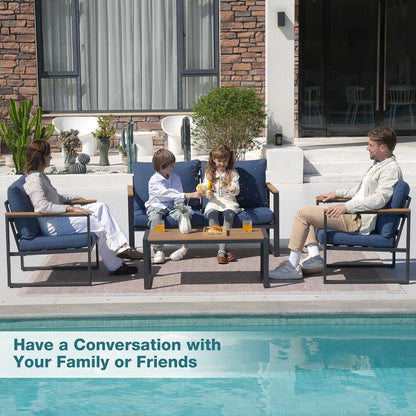 4 Pieces Metal Patio Furniture Set for Outdoor Balcony, Blue3