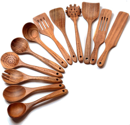 Wooden Spoons for Cooking,12 Wood Kitchen Utensils Set with Comfort Grip1