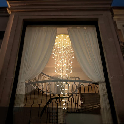 H138 High Ceiling Chandelier - Modern Crystal Raindrop Large Chandelier for Staircase Foyer Entryway Living Room - Dimmable 3000-6000K2