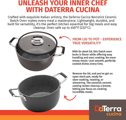 Nonstick Ceramic Dutch Oven with Lid - Oven Safe Pot, 8Qt | Made in Italy, PTFE & PFOA Free, Induction Compatible, Lightweight Design, 450°F Oven Safe, Easy Cleanup, Large Meal Capacity2