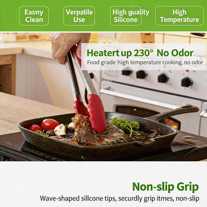 Stainless Steel Heat Resistant Kitchen Tongs for Cooking Non Scratch Silicone Tip, 7+9+12 Inch Set of 3,BBQ Tong (Green)6