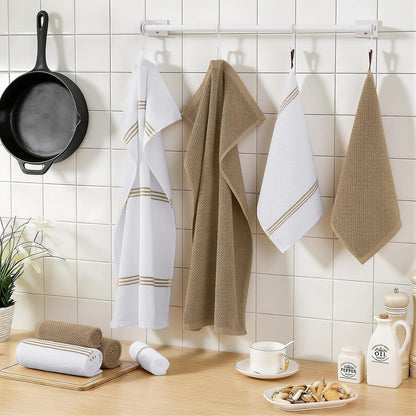 Dual Design Kitchen Towels and Dishcloths Set, 8 Pack, Khaki7