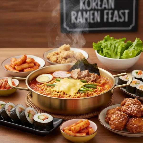 Set of 3 Korean Ramen Noodle Pot with Handles, Stainless Steel Everyday Pan, Golden Korean Cooking Pot for Soup, Noodle, Pasta, Home and Outdoor, Dishwasher Safe, Size 7", 8.7", 9.5"8