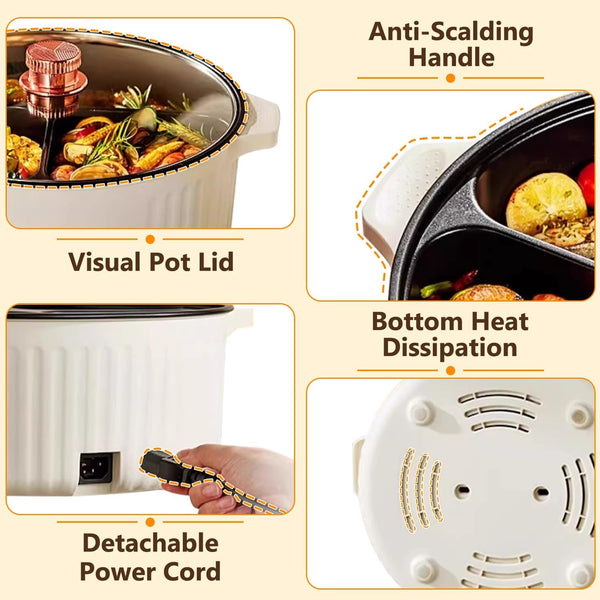 Electric Hot Pot Cooker, 4 Compartment Divider Pot, 6.3QT | 1800W Fast Heating, Nonstick Divider Pot, Cook 4 Flavors Simultaneously for Family Dining & Entertaining8