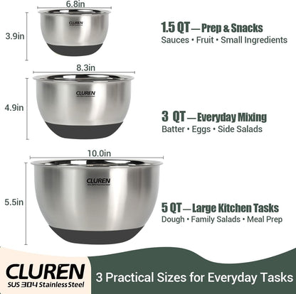 304 Stainless Steel Mixing Bowls Set, 3-Piece (1.5, 3 & 5 QT)3