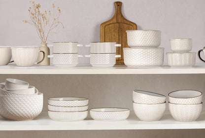 Ceramic Mixing Bowls, Nesting Set of 4, Embossed Kitchen Dishware, Prep, Serving, Gift, Microwave and Dishwasher Safe, 20/44/98/145 Oz, Narbonne Collection (Ivory)5