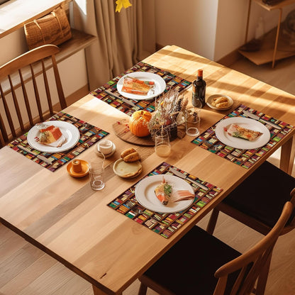Library Book Shelf Placemats Set of 4, Linen Place Mats Heat Resistant Non-Slip Washable Table Mats for Dining Kitchen Party Decor 12"X18"4