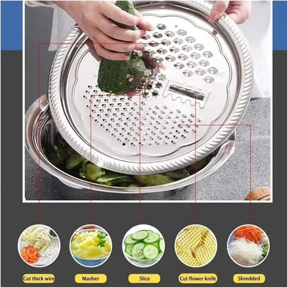 Multifunctional Stainless Steel Basin Vegetable Cutter – Fruit Slicer, Potato Peeler & Carrot Grater, Kitchen Accessory Set(Grater Plate)5