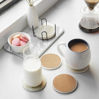 Coasters Set of 6, Coasters for Drinks Absorbent Stone with Holder, Black Marble Style Ceramic Drink Coaster for Tabletop Protection, Coffee Table Decor Ideal for Home Decor House Warming Gifts5