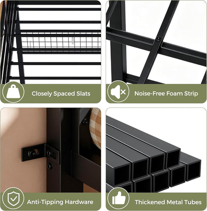 Full Loft Bed with Stairs, Storage, Headboard and LED Light (Black)9