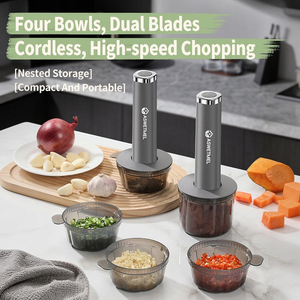 4-Cup Electric Mini Food Processor, Grey | Portable USB Small Food Processor, Electric Garlic Chopper, Garlic Mincer, for Dicing, Mincing, and Puree3