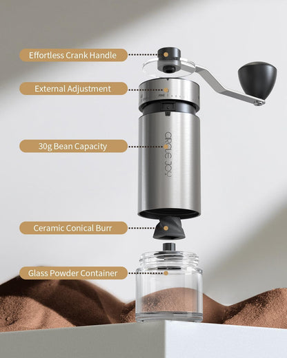 Mini Manual Coffee Grinder with 40 External Adjustable Settings and Ceramic Conical Burr, Portable Stainless Steel Hand Coffee Grinder for Home and Travel5