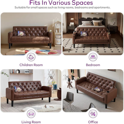 62'' Brown Leather Loveseat, Small Couch with USB for Living Room8