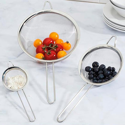 Mesh Strainers, Stainless Steel, Dishwasher Safe, 3-Count | Fine Mesh Kitchen Strainers in 3 Sizes, Can Be Used as a Pasta Strainer, Rice Strainer, Spaghetti Strainer, CTG-00-3MS6