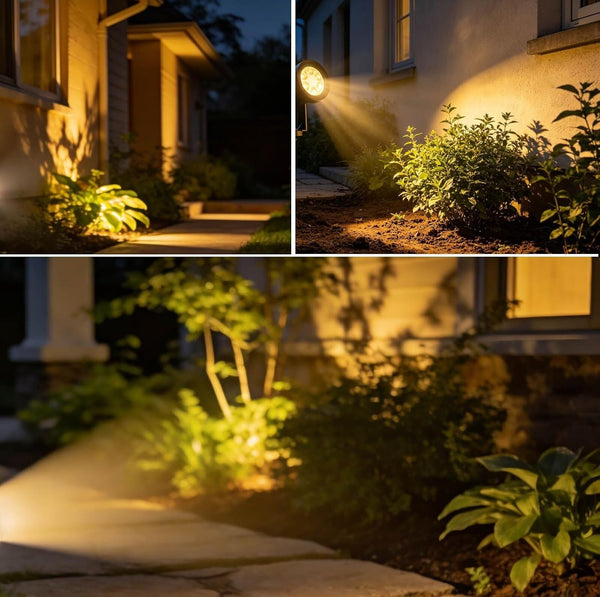 Solar Warm White Spotlight Outdoor, 3000K Landscape Spot Lights, IP65 Waterproof Garden Lighting LED Lights for Lawn Lamp Yard Decoration with Stakes(2 in 1)6