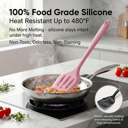 Cooking Utensils Set, 10PCS Non Toxic Silicone Set for Kitchen, Pink7