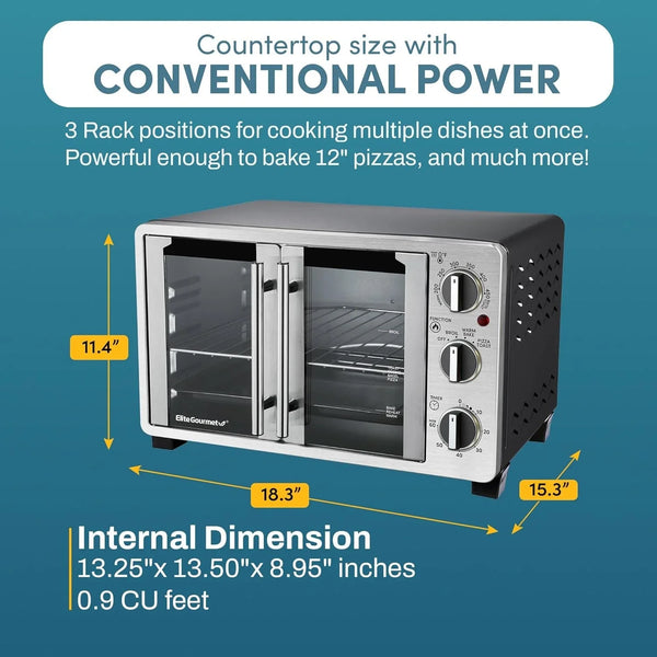 ETO2530M Double French Door Oven, 25L, 12" Pizza, Ss/Black | Bake, Broil, Toast & Keep Warm Functions - Great for Entertaining - Countertop Design5